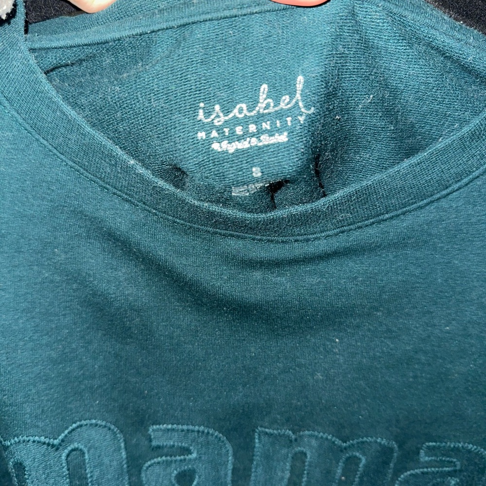 Embroidered Mama Isabel Maternity Women’s Dark Green Pullover size small - Picture 4 of 5